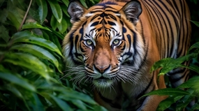 杂草丛野生大老虎摄影图片